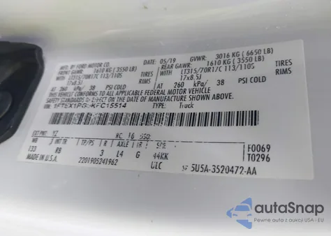 2019 Ford F150 Raptor z USA, uszkodzony, nr VIN 1FTEX1RG9KFC15514